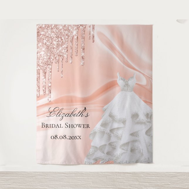 Tenture rose gold blanc robe de mariée nom douche de marié (Devant)