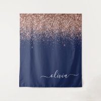 Rose Gold Bleu Marine Blush Paillettes Monogramme