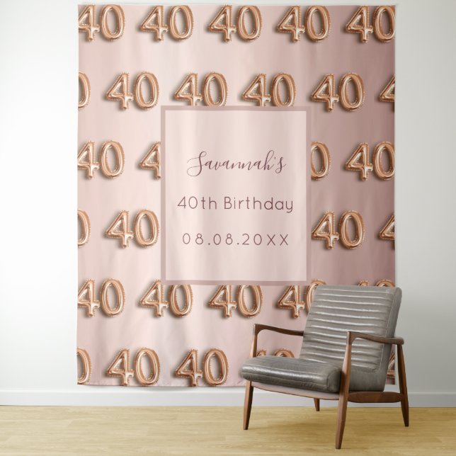 Tenture rose gold blush nom pour 40e anniversaire (En situation)
