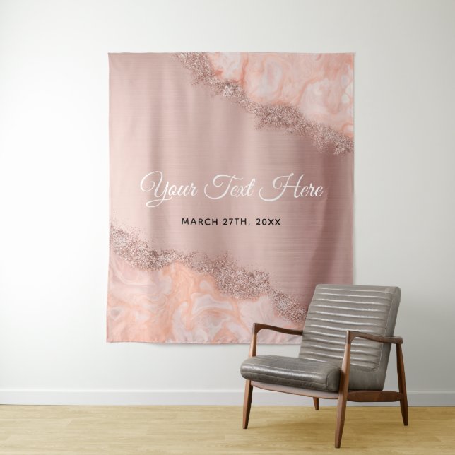Tenture Rose Gold Blush Rose Agate Geode Pailletés Mariage (En situation)