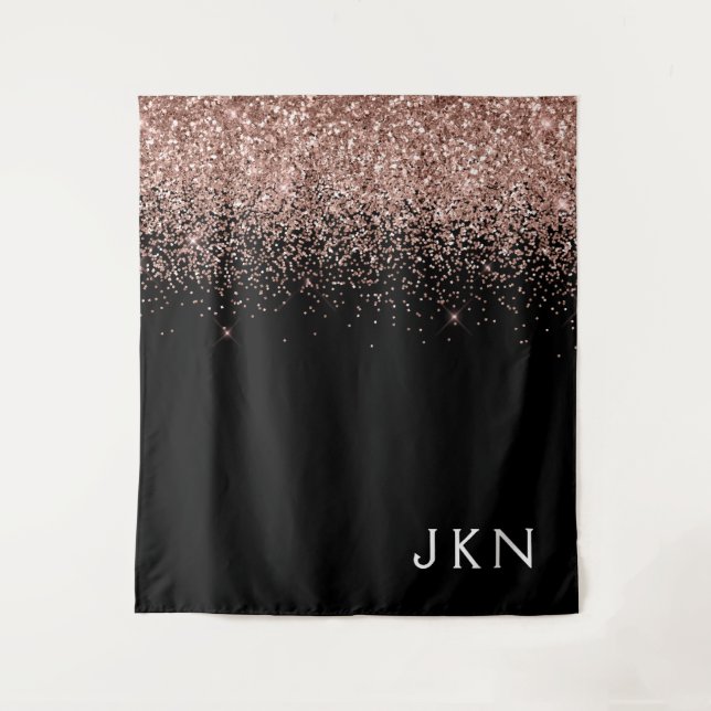 Tenture Rose Gold Blush Rose Pailleté Monogramme Initiales (Devant)