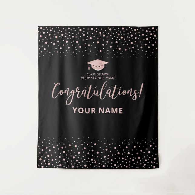 Tenture Rose Gold Confetti | Félicitations Diplômé (Devant)