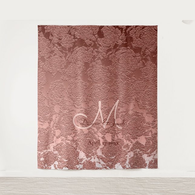 Tenture Rose Gold Élégant Monogramme Photobooth de Mariage (Devant)