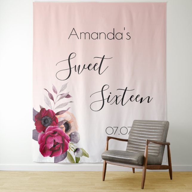 Tenture Rose gold floral rose pâle Sweet 16 (En situation)