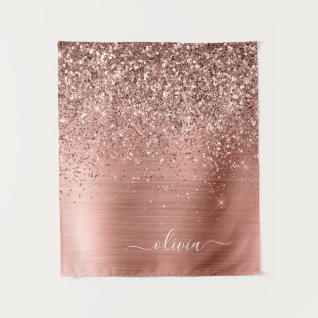Tenture Rose Gold Métal Brossé Paillettes Monogramme Rose (Devant)