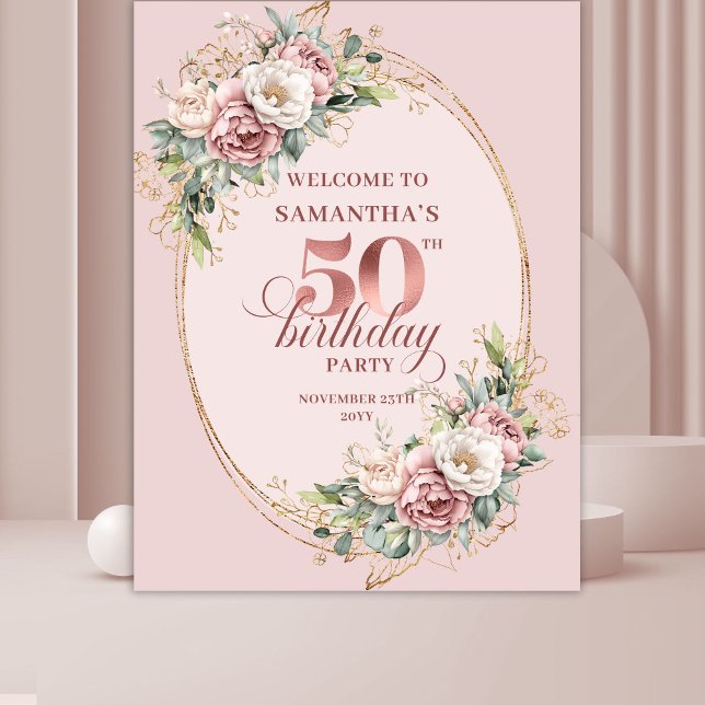 Tenture Rose Gold Moderne Pastel Rose Célébration des 50 a (Modern Rose Gold Pastel Pink 50th Birthday Celebration Backdrop

)