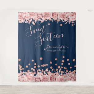 Tenture Rose Gold Navy Douce 16 Paillettes Confettis Flora