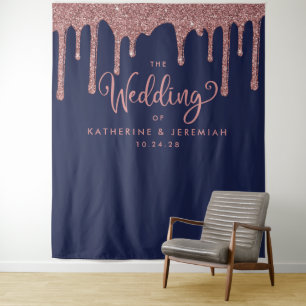 Tenture Rose Gold Pailleté Bleu Marine Mariage Bienvenue