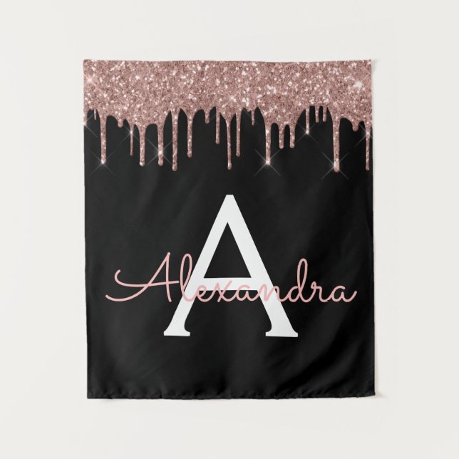 Tenture Rose Gold - Rose Pâle Et Pailleur Noir Monogramme  (Devant)