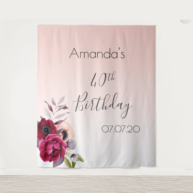 Tenture rose gold rose pâle florale 40e anniversaire (Devant)