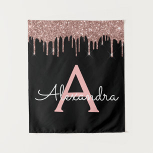 Tenture Rose Gold - Rose Pâle Noir Paillettes Monogramme N