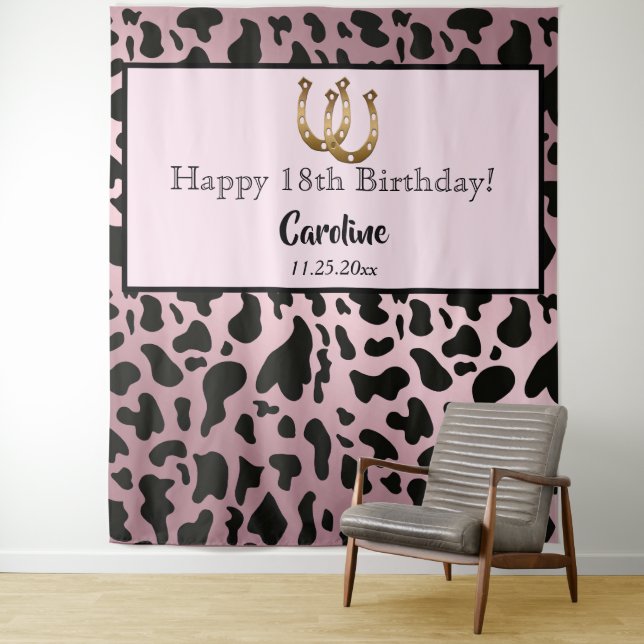 Tenture Rose Gold Vache Taches & Cheval à Fer Anniversaire (En situation)
