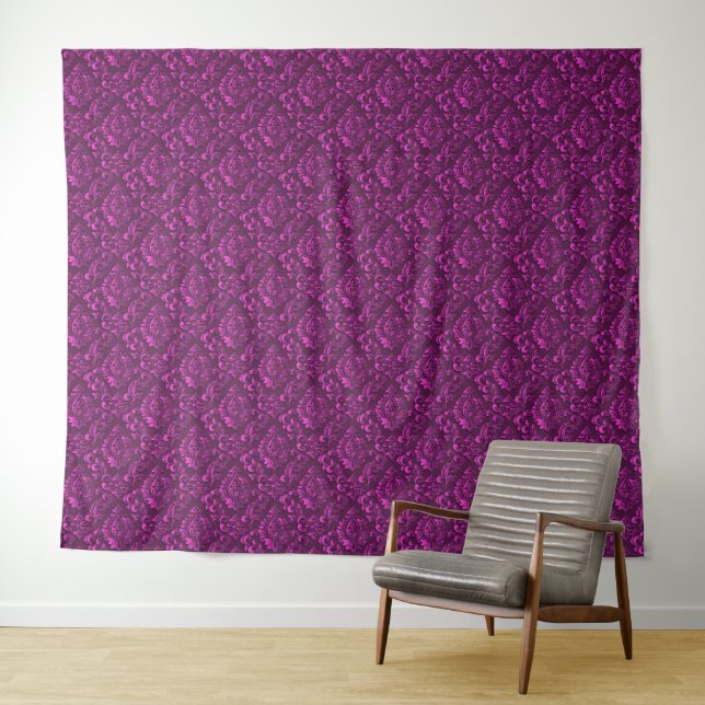 Tenture Rose Luxueux Damassé Floral (En situation (horizontale))