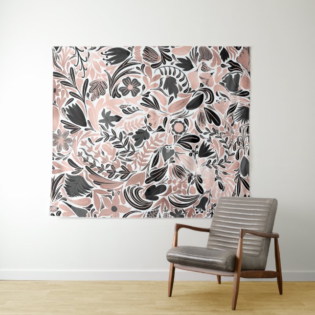 Tenture Rose or noir feuille florale Motif d'illustration (En situation (horizontale))