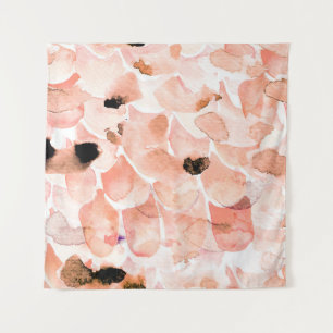 Tenture Rose, pivoine, feuille, motif aquarelle.