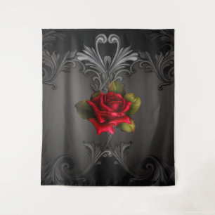 Tenture Rose Rouge & Fond Élégant Gothique Noir
