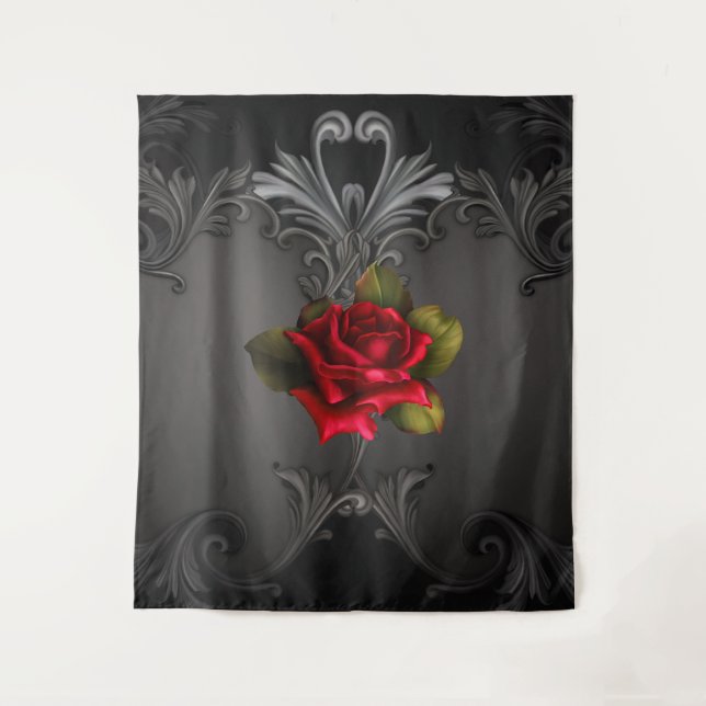 Tenture Rose Rouge & Fond Élégant Gothique Noir (Devant)