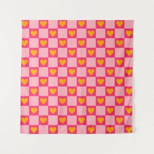 Tenture Rose rouge jaune coeur amour À damiers Y2K Motif