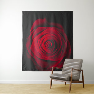 Tenture Rose rouge sur fond noir effet vintage