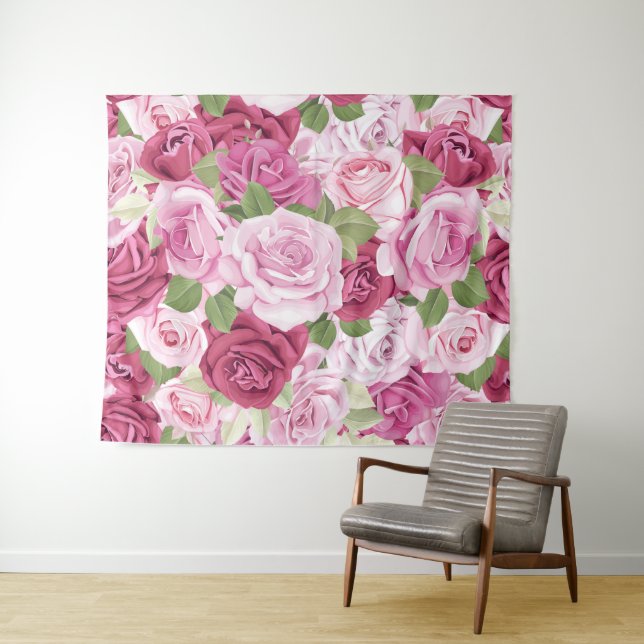 Tenture Roses aquarelle 10 (En situation (horizontale))