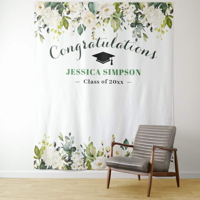 Tenture Roses blanches Verdure Florale Photo Grad Retour e (En situation)