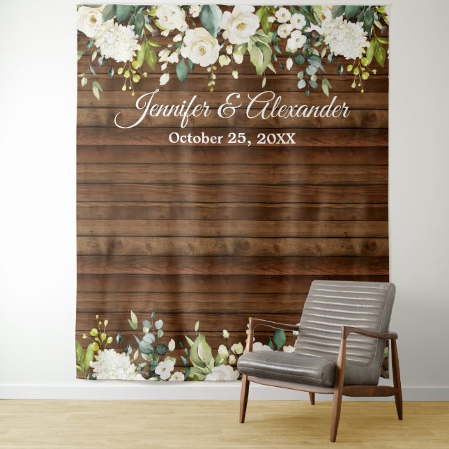 Tenture Roses blanches Verdure Mariage Photo Booth fond (En situation)