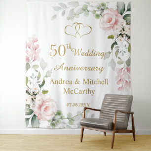 Tenture Roses Cœurs 50e Anniversaire de Mariage 