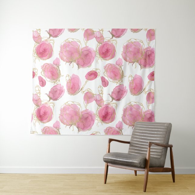 Tenture Roses roses (En situation (horizontale))