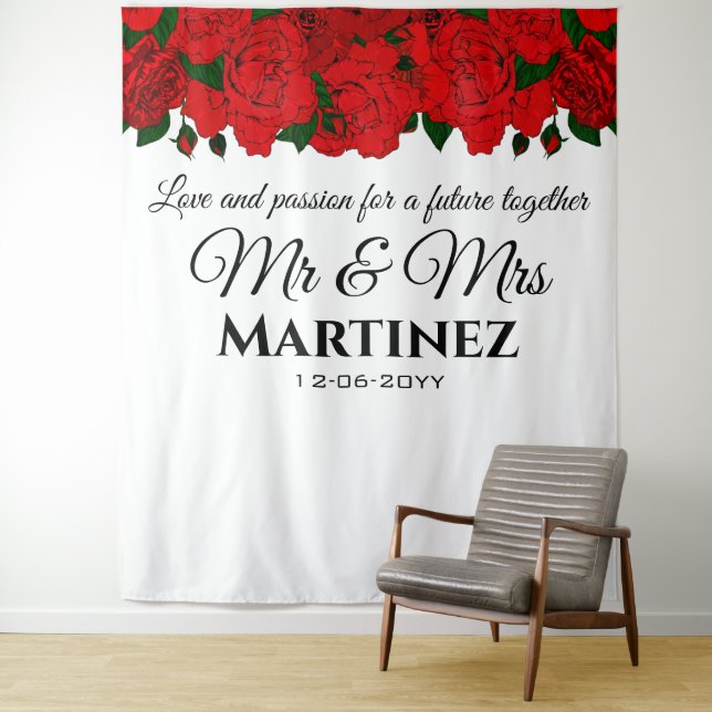 Tenture Roses rouges de la Passion festive Ruban de mariag (En situation)