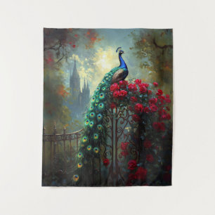 Tenture Roses rouges de paon dramatique gothique