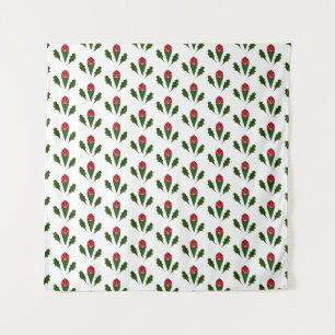 Tenture Roses rouges élégantes et Motif vert Holly