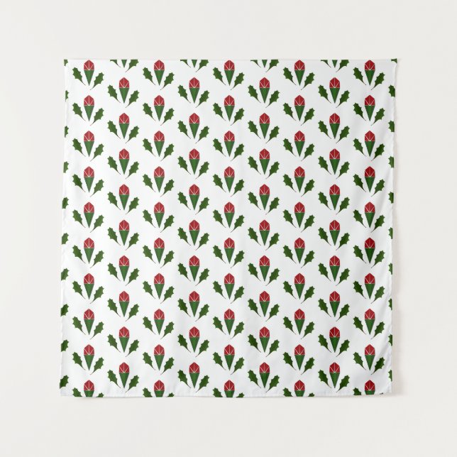 Tenture Roses rouges élégantes et Motif vert Holly (Devant)
