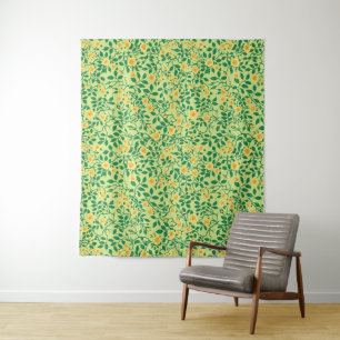 Tenture Roses sauvages en jaune et vert