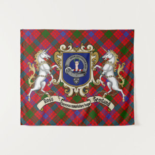 Tenture Ross Clan Badge & Unicorns avec Tartan 