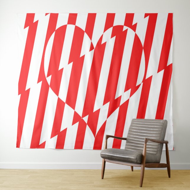 Tenture Rouge Abstrait n Blancs Valentine Coeur (En situation (horizontale))