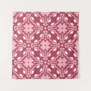 Tenture Rouge, beige à fleurs, papier peint motif sans cou