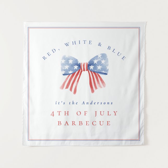 Tenture Rouge Blanc Bleu 4 juillet Barbecue Aquarelle Bow (Devant)