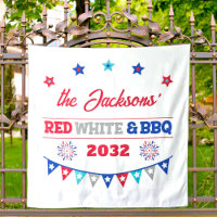 Rouge blanc et BBQ 4 juillet nom de famille feux d