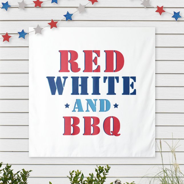 Tenture Rouge Blanc et BBQ Drôle 4 juillet (Créateur téléchargé)