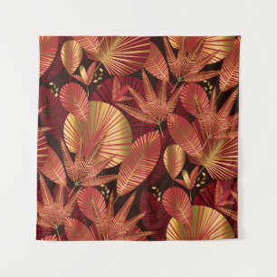 Tenture Rouge doré, motif géométrique tropical.
