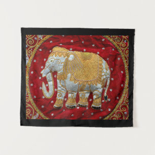 Tenture Rouge embelli et or d'éléphant d'Asie