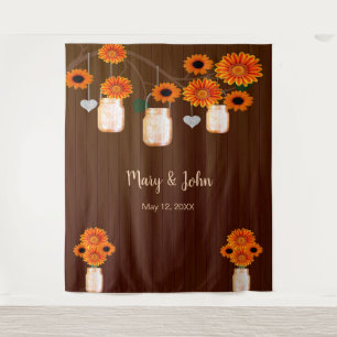 Tenture Rouge foncé Orange Floral Mason jarre fond photo