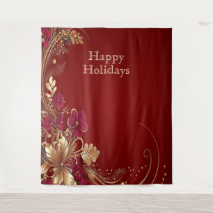 Tenture Rouge Gold Floral Holiday Backdrop