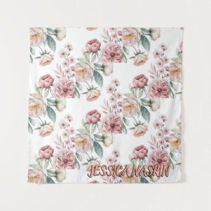Tenture Rouge Navy Bleu Douce Pastel Rose Floral