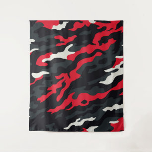 Tenture Rouge Noir Gris Blanc Camouflage Camo Motif