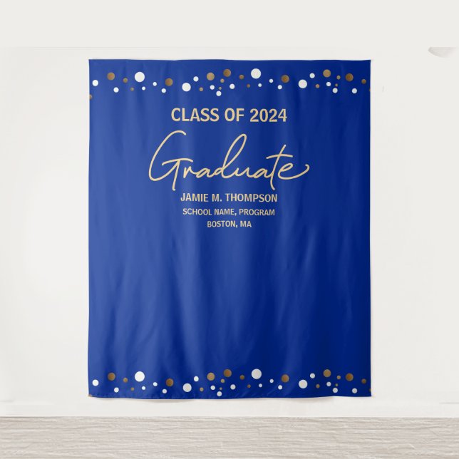 Tenture Royal Blue Gold Class of 2024 backdrop graduation (Devant)