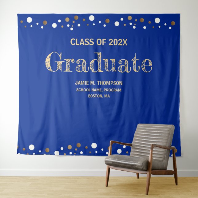 Tenture Royal Blue Gold classe de graduation de 2024 toile (En situation (horizontale))