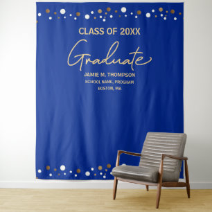Tenture Royal Blue Gold Classe of Grad backdrop graduation