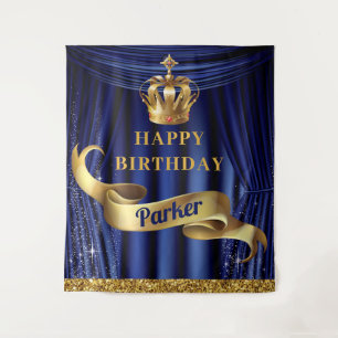 Tenture Royal Blue Gold Prince Joyeux anniversaire