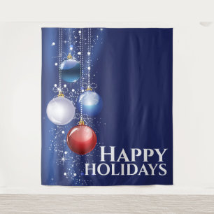 Tenture Ruban de boules bleu rouge Noël salutations de Noë